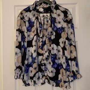 White House Black Market Silky Floral Blouse XL